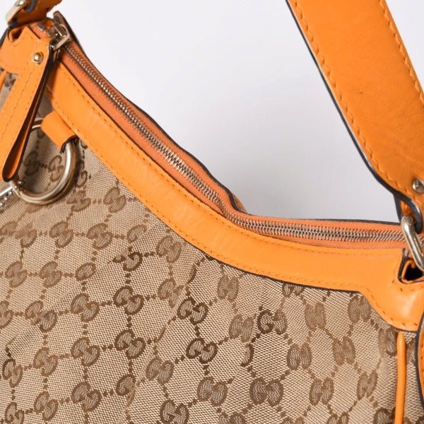 GUCCI Gucci Sookie GG Canvas One Shoulder Bag Beige Orange Leather Hobo Shape Silver Hardware 362726 204991 Good Used 4a002084