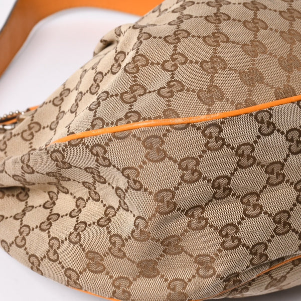 GUCCI Gucci Sookie GG Canvas One Shoulder Bag Beige Orange Leather Hobo Shape Silver Hardware 362726 204991 Good Used 4a002084