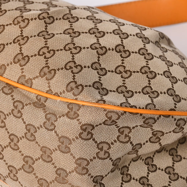 GUCCI Gucci Sookie GG Canvas One Shoulder Bag Beige Orange Leather Hobo Shape Silver Hardware 362726 204991 Good Used 4a002084