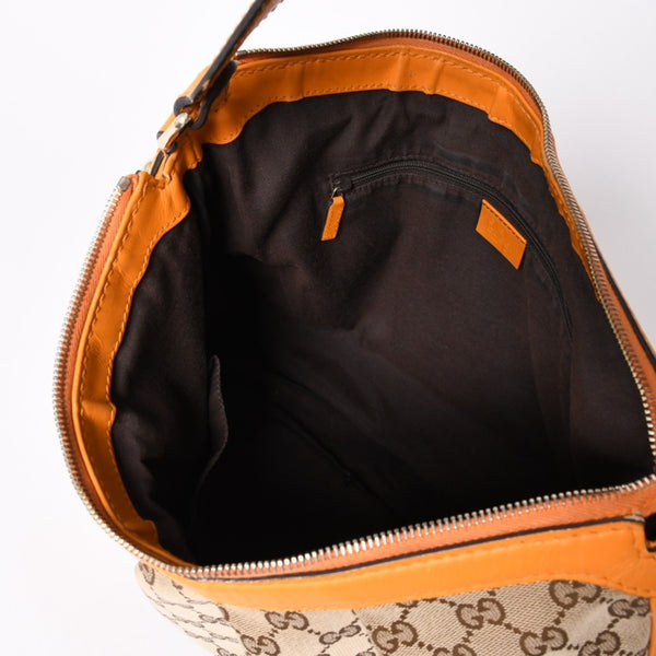 GUCCI Gucci Sookie GG Canvas One Shoulder Bag Beige Orange Leather Hobo Shape Silver Hardware 362726 204991 Good Used 4a002084