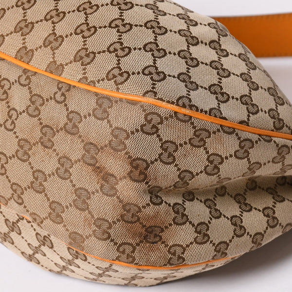 GUCCI Gucci Sookie GG Canvas One Shoulder Bag Beige Orange Leather Hobo Shape Silver Hardware 362726 204991 Good Used 4a002084
