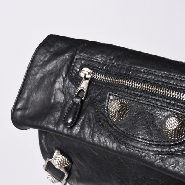 BALENCIAGA バレンシアガ ジャイアント エンベロープ クラッチバック 173082 レザー ブラック シルバー金具 美品 中古 4a000522