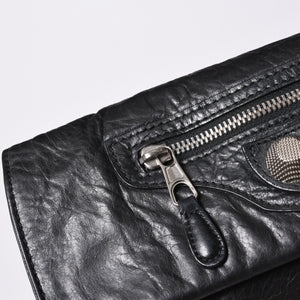 BALENCIAGA バレンシアガ ジャイアント エンベロープ クラッチバック 173082 レザー ブラック シルバー金具 美品 中古 4a000522