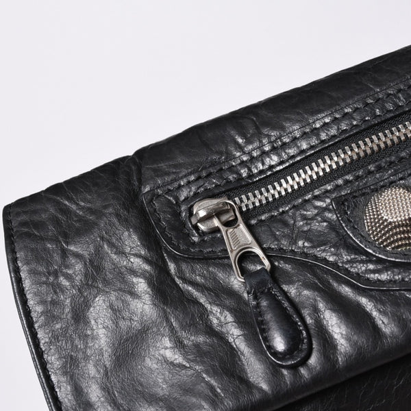 BALENCIAGA バレンシアガ ジャイアント エンベロープ クラッチバック 173082 レザー ブラック シルバー金具 美品 中古 4a000522