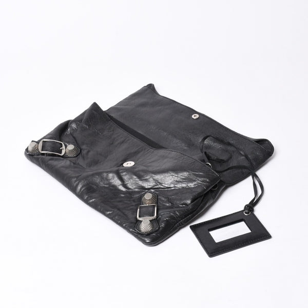 BALENCIAGA バレンシアガ ジャイアント エンベロープ クラッチバック 173082 レザー ブラック シルバー金具 美品 中古 4a000522