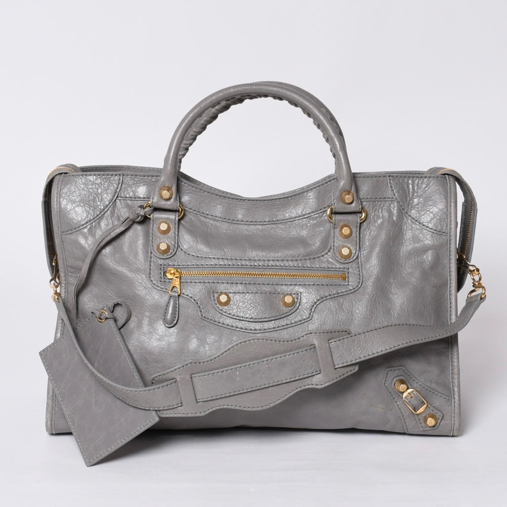 極美品 BALENCIAGA Giant City バレンシアガ ジャイアント シティ 2WAYバッグ 281770 レザー グレー ゴールド金具 中古 4a000614