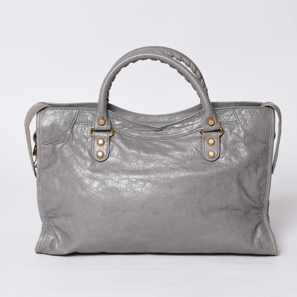 極美品 BALENCIAGA Giant City バレンシアガ ジャイアント シティ 2WAYバッグ 281770 レザー グレー ゴールド金具 中古 4a000614