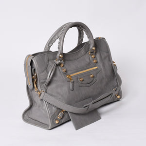 極美品 BALENCIAGA Giant City バレンシアガ ジャイアント シティ 2WAYバッグ 281770 レザー グレー ゴールド金具 中古 4a000614