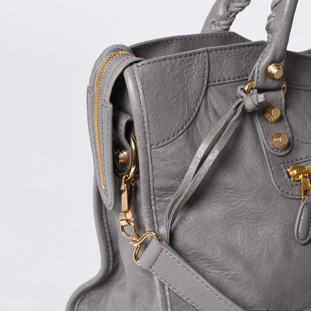 極美品 BALENCIAGA Giant City バレンシアガ ジャイアント シティ 2WAYバッグ 281770 レザー グレー ゴールド金具 中古 4a000614