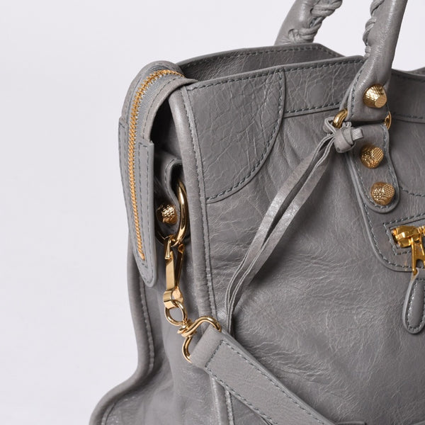 極美品 BALENCIAGA Giant City バレンシアガ ジャイアント シティ 2WAYバッグ 281770 レザー グレー ゴールド金具 中古 4a000614