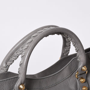 極美品 BALENCIAGA Giant City バレンシアガ ジャイアント シティ 2WAYバッグ 281770 レザー グレー ゴールド金具 中古 4a000614