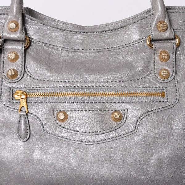 極美品 BALENCIAGA Giant City バレンシアガ ジャイアント シティ 2WAYバッグ 281770 レザー グレー ゴールド金具 中古 4a000614