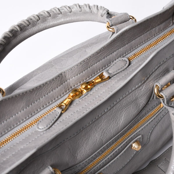 極美品 BALENCIAGA Giant City バレンシアガ ジャイアント シティ 2WAYバッグ 281770 レザー グレー ゴールド金具 中古 4a000614
