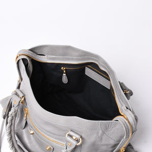 極美品 BALENCIAGA Giant City バレンシアガ ジャイアント シティ 2WAYバッグ 281770 レザー グレー ゴールド金具 中古 4a000614