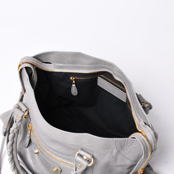 極美品 BALENCIAGA Giant City バレンシアガ ジャイアント シティ 2WAYバッグ 281770 レザー グレー ゴールド金具 中古 4a000614
