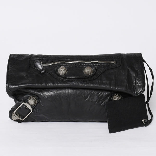 BALENCIAGA バレンシアガ ジャイアント エンベロープ クラッチバック 173082 レザー ブラック シルバー金具 美品 中古 4a000522