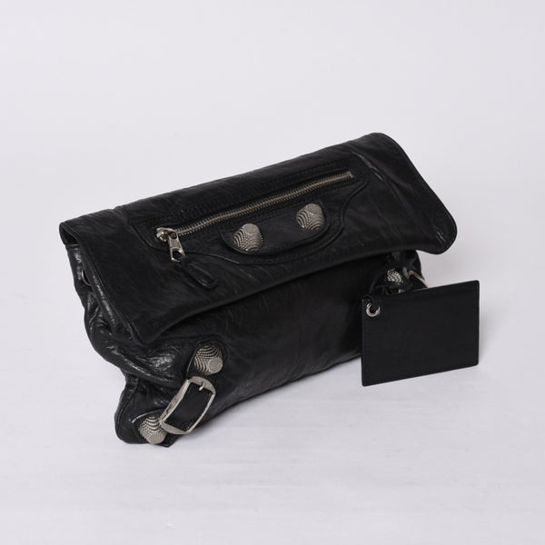 BALENCIAGA バレンシアガ ジャイアント エンベロープ クラッチバック 173082 レザー ブラック シルバー金具 美品 中古 4a000522