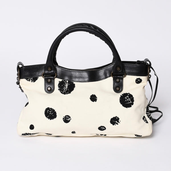 BALENCIAGA バレンシアガ CITY BAG シティバッグ Shoulder Bag ショルダーバッグ キャンバスレザー ブラック ホワイト 103208・9382 美品 中古 4a000878