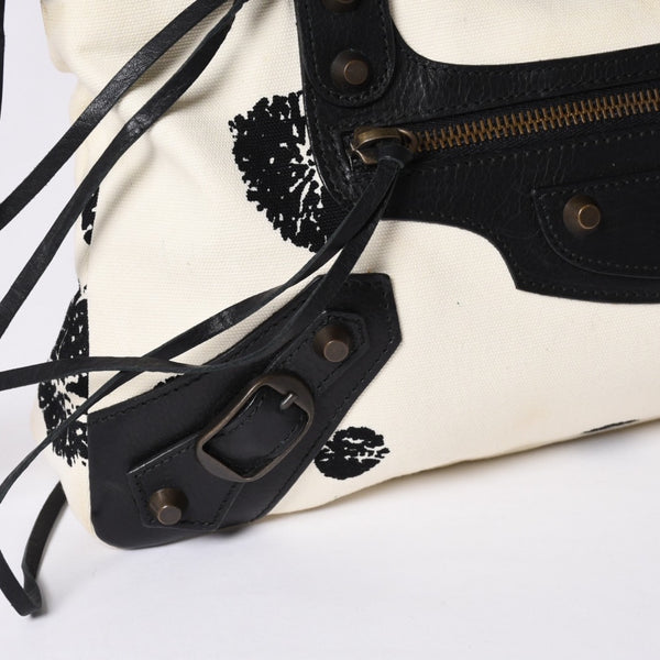 BALENCIAGA バレンシアガ CITY BAG シティバッグ Shoulder Bag ショルダーバッグ キャンバスレザー ブラック ホワイト 103208・9382 美品 中古 4a000878