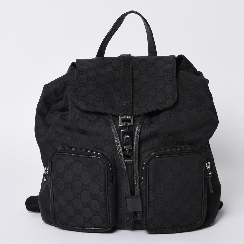 GUCCI グッチ GGキャンバス ジャッキー リュックサック バックパック メンズ キャンバス レザー Black ブラック 114552 美品 中古 4a000196