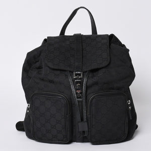 GUCCI グッチ GGキャンバス ジャッキー リュックサック バックパック メンズ キャンバス レザー Black ブラック 114552 美品 中古 4a000196