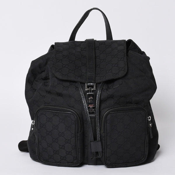 GUCCI グッチ GGキャンバス ジャッキー リュックサック バックパック メンズ キャンバス レザー Black ブラック 114552 美品 中古 4a000196