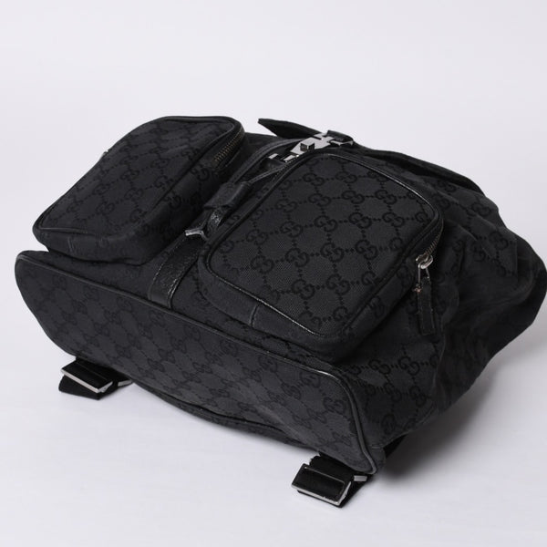 GUCCI グッチ GGキャンバス ジャッキー リュックサック バックパック メンズ キャンバス レザー Black ブラック 114552 美品 中古 4a000196