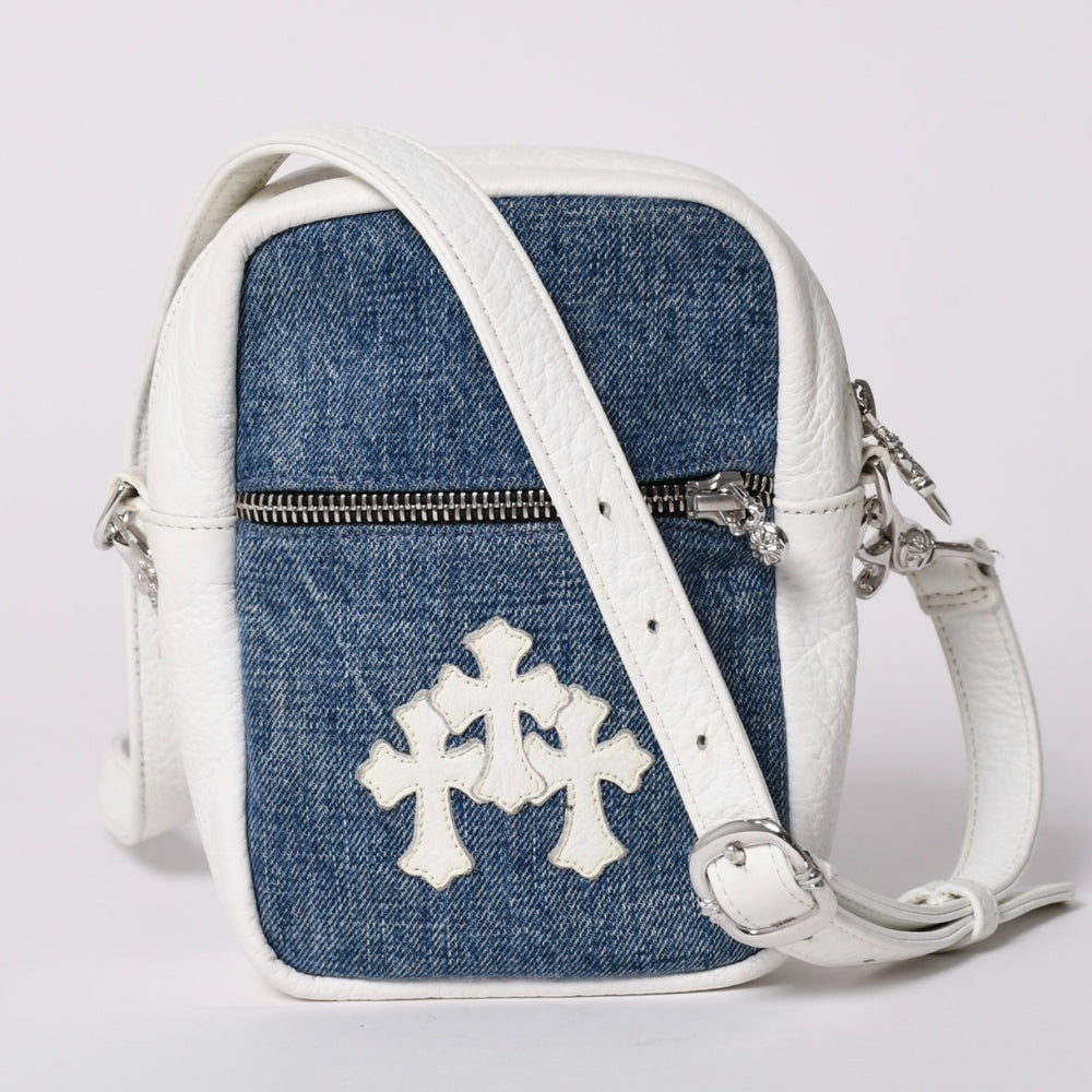 Very good condition CHROME HEARTS TAKA MINI Takamini Cemetery Cross Shoulder Bag Denim Used 4a002534