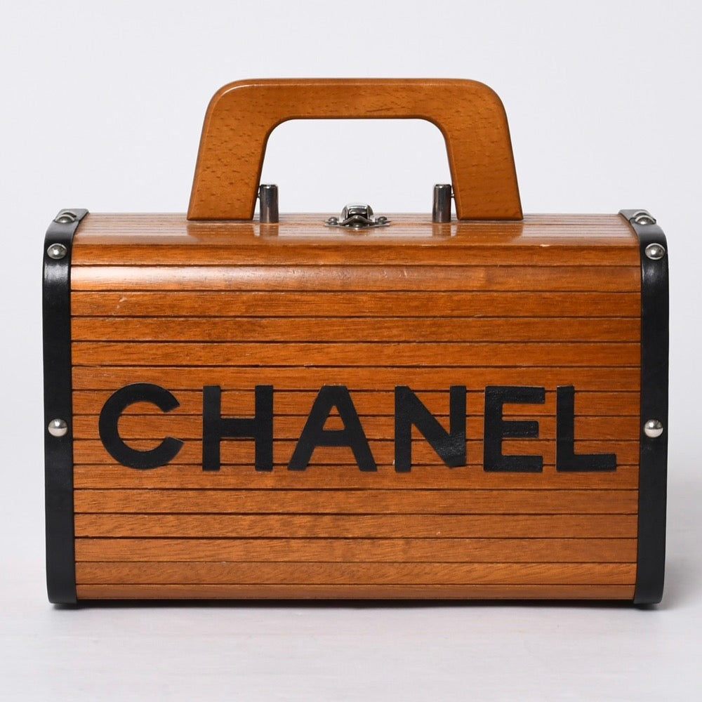CHANEL シャネル wood vanity ウッドバニティ ハンドバッグ 3番台 ウッド レザー ブラウン シルバー金具 美品 中古 4a000897