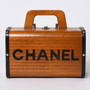 CHANEL シャネル wood vanity ウッドバニティ ハンドバッグ 3番台 ウッド レザー ブラウン シルバー金具 美品 中古 4a000897