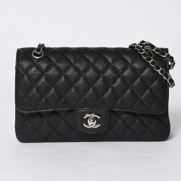 新品同様 CHANEL シャネル マトラッセ25 Wフラップ Wチェーンショルダーバッグ AO1112 27番台 キャビアスキン シルバー金具 中古 4a001063