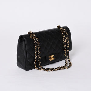 新品同様 CHANEL シャネル マトラッセ25 Wフラップ Wチェーンショルダーバッグ AO1112 13番台 キャビアスキン ゴールド金具 中古 4a001060