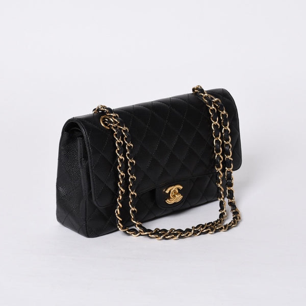 新品同様 CHANEL シャネル マトラッセ25 Wフラップ Wチェーンショルダーバッグ AO1112 13番台 キャビアスキン ゴールド金具 中古 4a001060