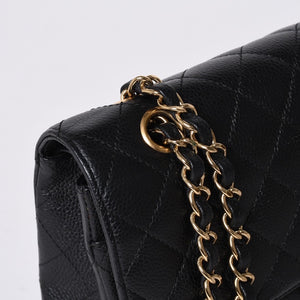 新品同様 CHANEL シャネル マトラッセ25 Wフラップ Wチェーンショルダーバッグ AO1112 13番台 キャビアスキン ゴールド金具 中古 4a001060