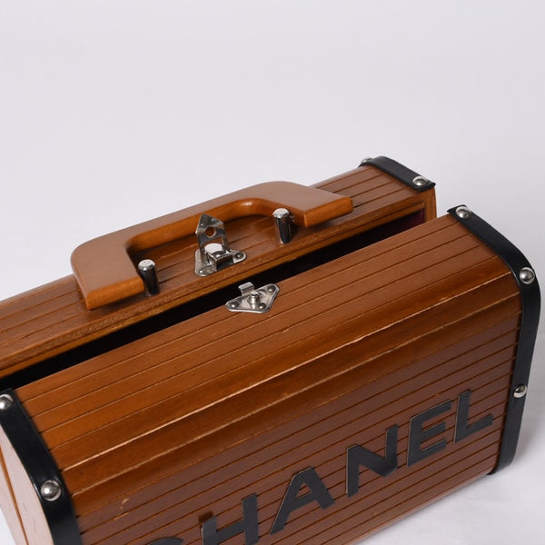 CHANEL シャネル wood vanity ウッドバニティ ハンドバッグ 3番台 ウッド レザー ブラウン シルバー金具 美品 中古 4a000897
