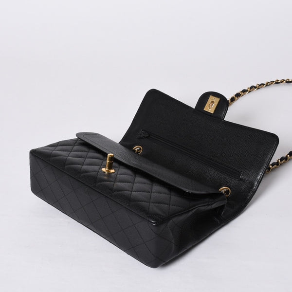新品同様 CHANEL シャネル マトラッセ25 Wフラップ Wチェーンショルダーバッグ AO1112 13番台 キャビアスキン ゴールド金具 中古 4a001060
