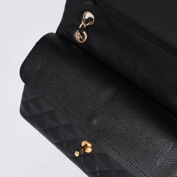 新品同様 CHANEL シャネル マトラッセ25 Wフラップ Wチェーンショルダーバッグ AO1112 13番台 キャビアスキン ゴールド金具 中古 4a001060