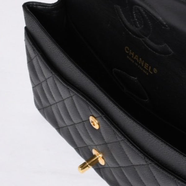新品同様 CHANEL シャネル マトラッセ25 Wフラップ Wチェーンショルダーバッグ AO1112 13番台 キャビアスキン ゴールド金具 中古 4a001060
