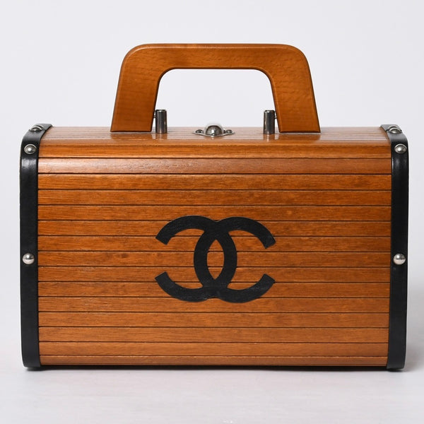 CHANEL シャネル wood vanity ウッドバニティ ハンドバッグ 3番台 ウッド レザー ブラウン シルバー金具 美品 中古 4a000897