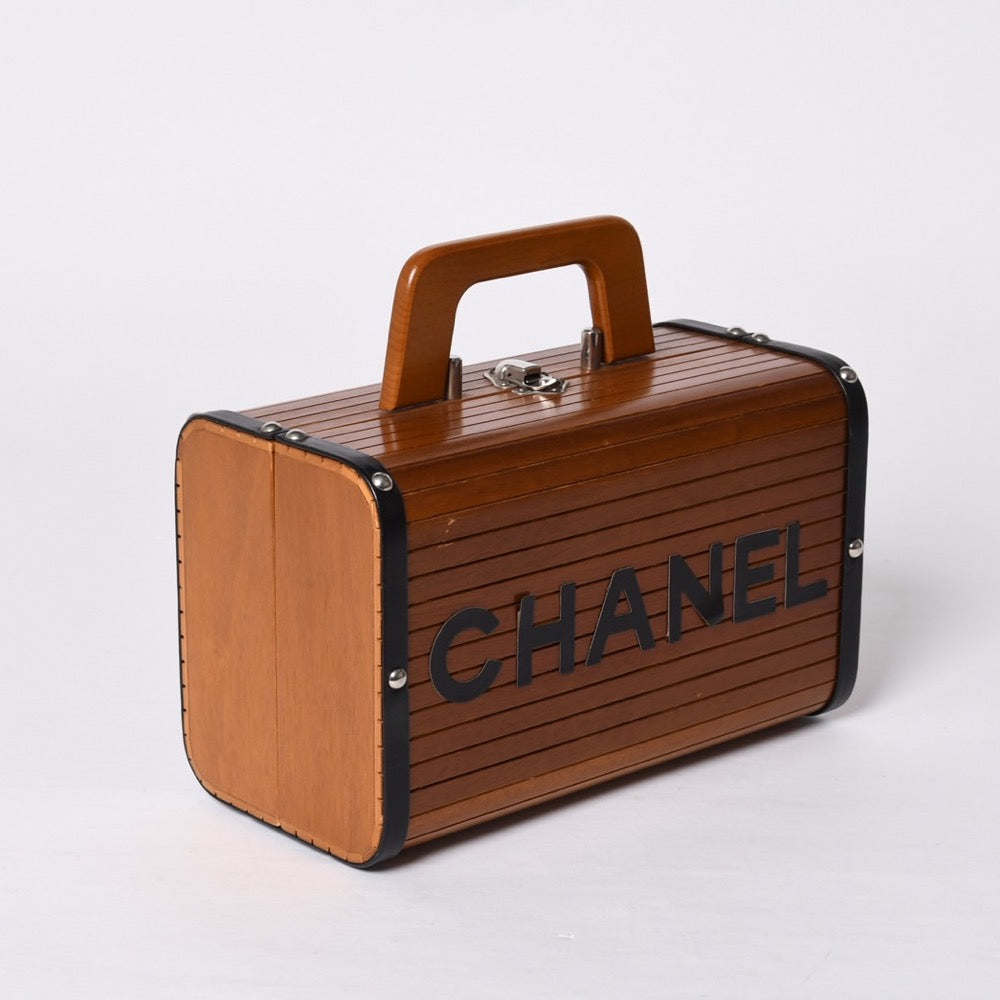 CHANEL シャネル wood vanity ウッドバニティ ハンドバッグ 3番台 ウッド レザー ブラウン シルバー金具 美品 中古 4a000897