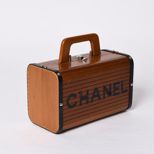 CHANEL シャネル wood vanity ウッドバニティ ハンドバッグ 3番台 ウッド レザー ブラウン シルバー金具 美品 中古 4a000897