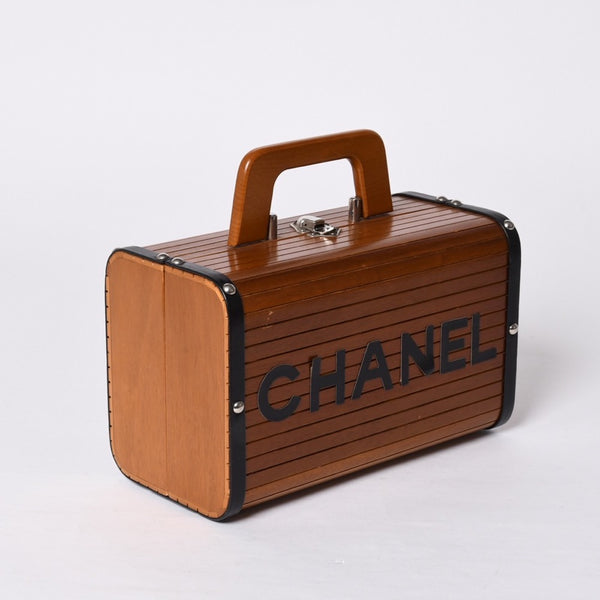 CHANEL シャネル wood vanity ウッドバニティ ハンドバッグ 3番台 ウッド レザー ブラウン シルバー金具 美品 中古 4a000897