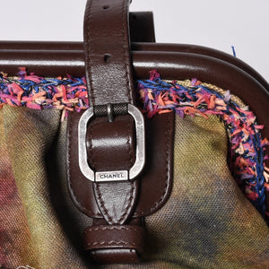 極美品 CHANEL シャネル エンブロイダリー グラフィティ がま口 ハンドバッグ カーキ 20番台 A92791 アンティークシルバー金具 中古 4a001082
