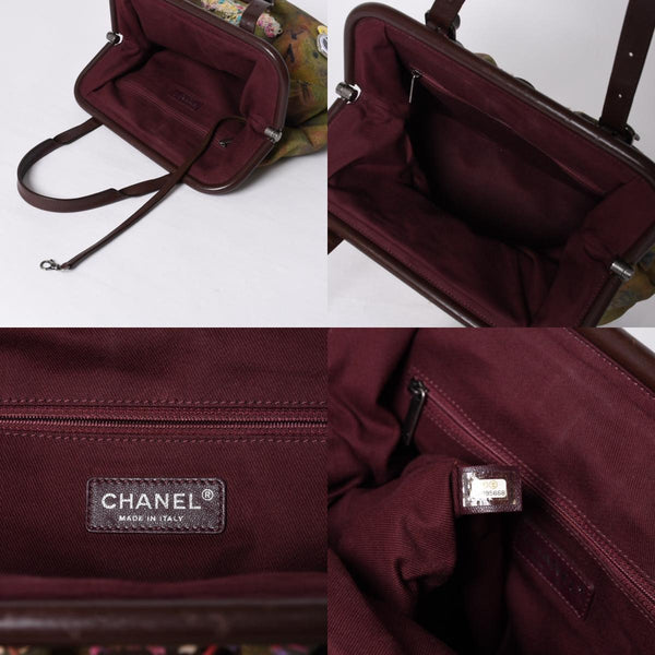 極美品 CHANEL シャネル エンブロイダリー グラフィティ がま口 ハンドバッグ カーキ 20番台 A92791 アンティークシルバー金具 中古 4a001082