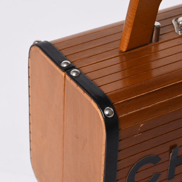 CHANEL シャネル wood vanity ウッドバニティ ハンドバッグ 3番台 ウッド レザー ブラウン シルバー金具 美品 中古 4a000897
