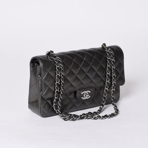 新品同様 CHANEL シャネル マトラッセ25 Wフラップ Wチェーンショルダーバッグ シャイングレー ランダム ラムスキン シルバー金具 中古 4a001064