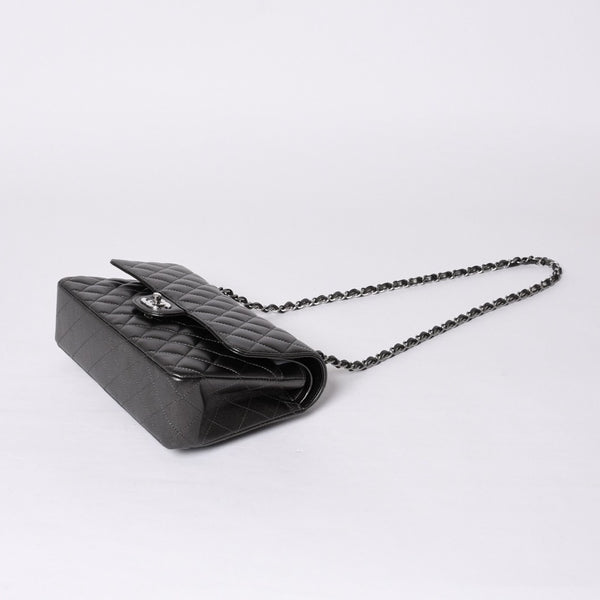 新品同様 CHANEL シャネル マトラッセ25 Wフラップ Wチェーンショルダーバッグ シャイングレー ランダム ラムスキン シルバー金具 中古 4a001064