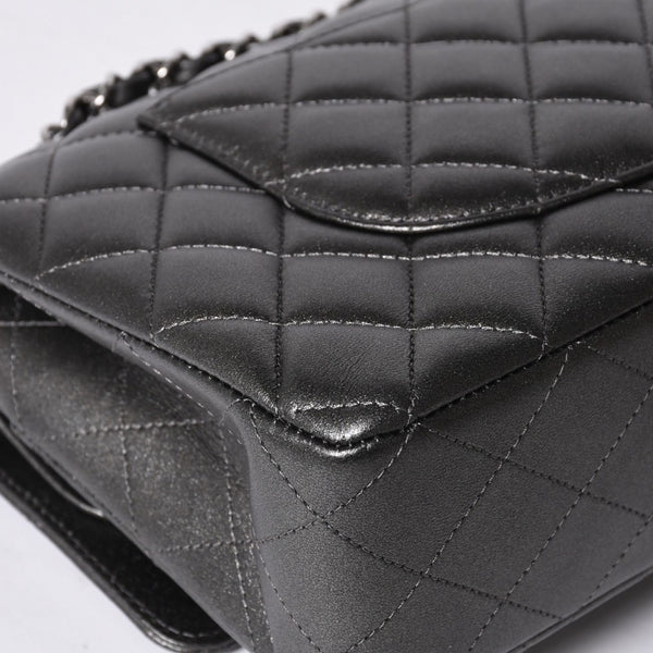 新品同様 CHANEL シャネル マトラッセ25 Wフラップ Wチェーンショルダーバッグ シャイングレー ランダム ラムスキン シルバー金具 中古 4a001064