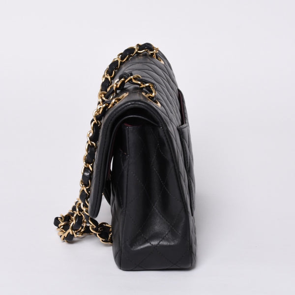 極美品 CHANEL シャネル マトラッセ25 Wフラップ Wチェーンショルダーバッグ A01112 20番台 ラムスキン ココマーク ブラック ゴールド 中古 4a001272