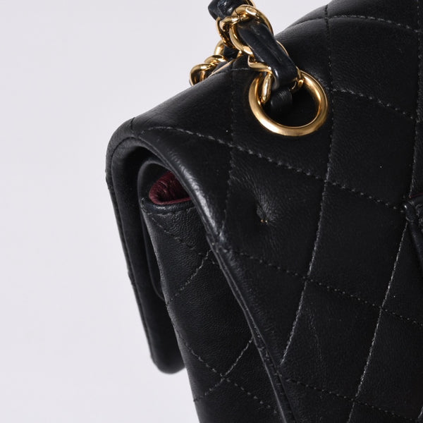 極美品 CHANEL シャネル マトラッセ25 Wフラップ Wチェーンショルダーバッグ A01112 20番台 ラムスキン ココマーク ブラック ゴールド 中古 4a001272